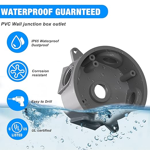 Weatherproof Round Electrical Outlet Box, 5 Hole-1/2 or 3/4 inElectrical Outlet Box for Engineered Solutions, UL Listed, Gray, 2PACK