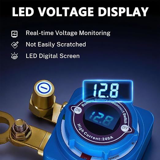 Remote Battery Disconnect Switch 12V 240A, Upgrade Battery Kill Switch for car 12V 240A, with Led Voltage Display, Prevent Battery Drain, Remote Battery Kill Switch for Car, Truck, RV