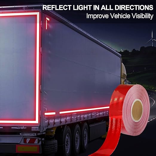 Reflective Tape, Waterproof Self Adhesive Dot Reflective Tape Outdoor Safety Caution Reflector for Trailers, Bikes, Cars（Red, 1 Inch x 65 Feet）