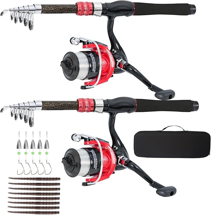 Fishing Pole, 6.9ft 2Pcs Collapsible Fishing Rods Set, Carbon Fiber Fishing Rod, 12 +1 Shielded Bearings Stainless Steel BB Spinning Reels Fishing Carrier Bag for Travel Saltwater Freshwater