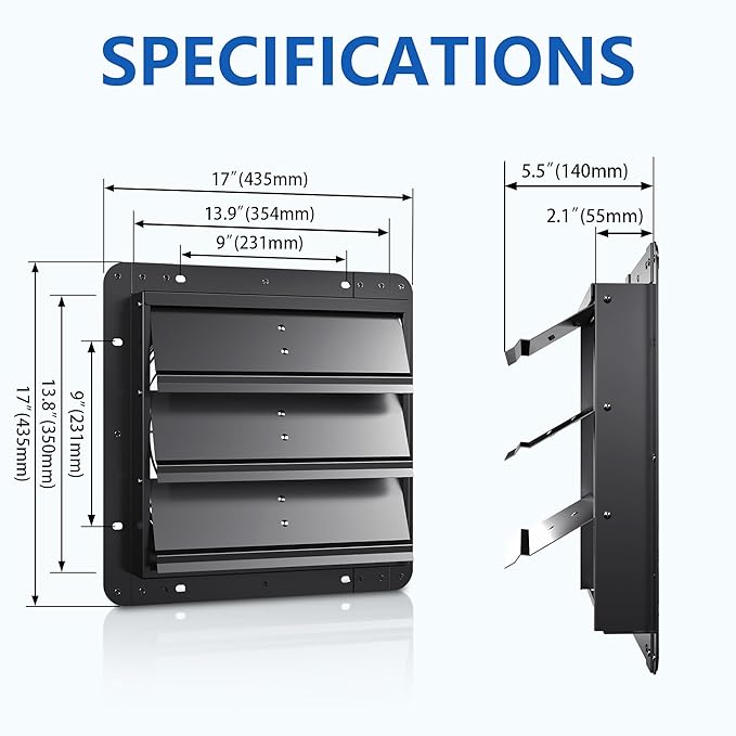 14 Inch Aluminum Automatic Shutter Louver Vent (No Fan Blades and Motor) for Home Attics, Workshops, Barn, Greenhouse