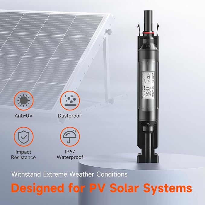 RICH SOLAR 20A Waterproof in-Line Fuse Holder w/Fuse Solar Panel Photovoltaic Connector 20 Amp