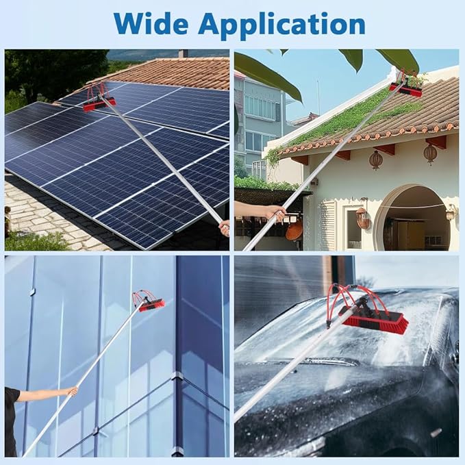 Solar Panel Cleaning Kit, Aluminum Alloy 23 FT Water Fed Pole Adjustable Washing Pole and Brush Kit Washing Dusting Equipment Tool for Window Roof Outdoor Glass