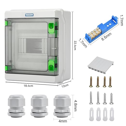 Mollom 6 Way HA Series Power Distribution Box with Bus Bars and Din Rail for Miniature Circuit Breaker MCB,Waterproof IP66,Solar Power Distribution Panel for Indoor and Outdoor Use