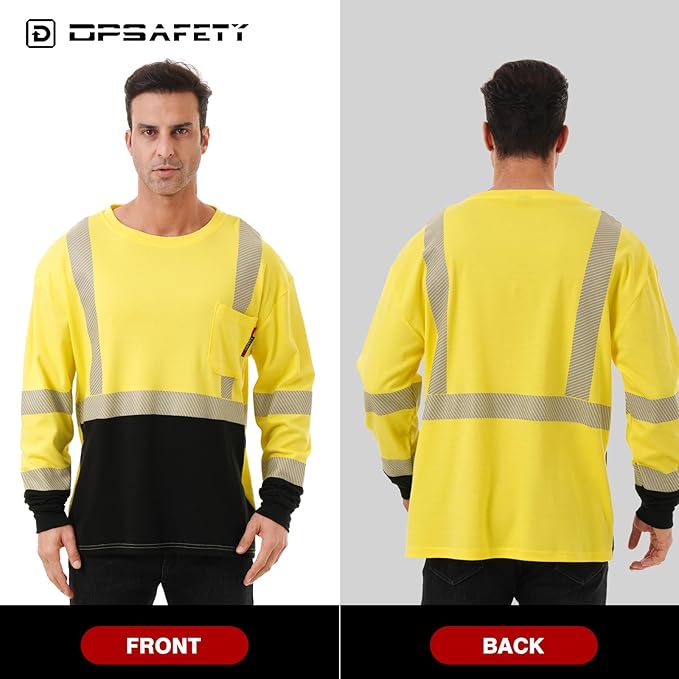 FR Shirt 6 oz Hi Vis Fire Resistant Flame Resistant Shirts for Men,Welding Shirt Cotton CAT2 Long-Sleeved Shirts