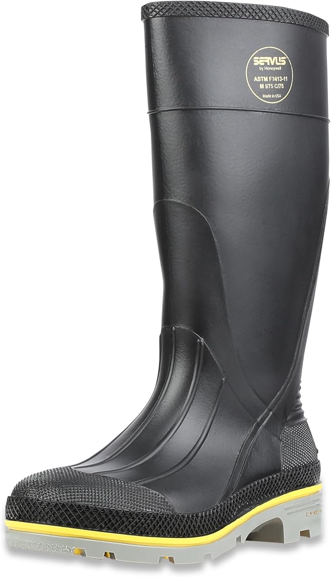 Servus by Honeywell XTP 15"" PVC Chemical-Resistant Steel Toe Men's Work Boots, Black, Yellow & Gray, 13