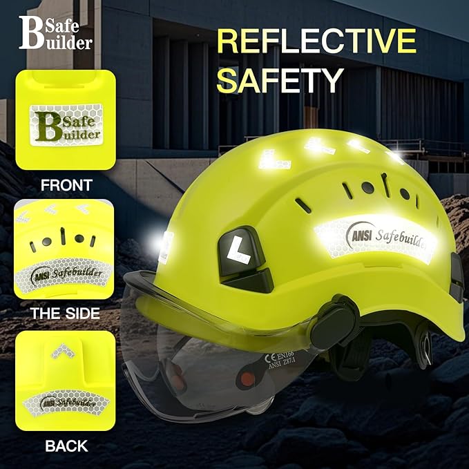 Construction Safety Helmet with Build-in Visor ABS Hard Hat with Visor Adjustable Ventilation Hardhats Work Head Protection ANSI/ISEA Z89.1
