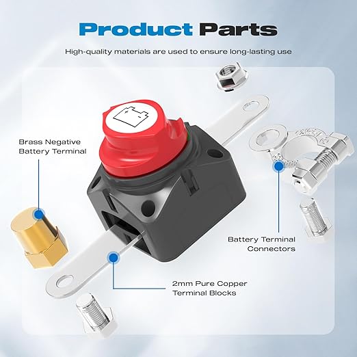 275A 12V 48V Top Post Battery Disconnect Switch Free Assembly Marine Waterproof Battery Switch Isolator Switch for Car Vehicle RV and Boat