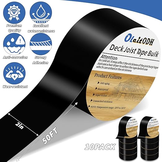 10 Rolls Joist Tape Decks Bulk Flashing Tape for decking 2 Inch x 50' Weatherproof Butyl Sealant Deck Tape Joist-Beam Joist Tape for Wood Joists Decks Roof