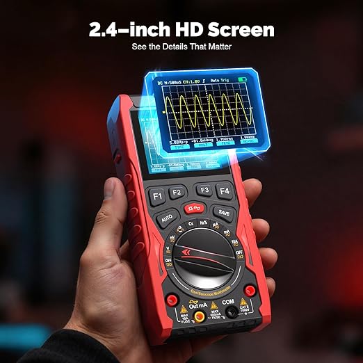 3-in-1 Handheld Oscilloscope Multimeter with Signal Generator, 12MHz Bandwidth 50MS/s Portable Digital Oscilloscope Multimeter, True RMS Auto-Ranging, 1500mAh Battery for Electronics Repair