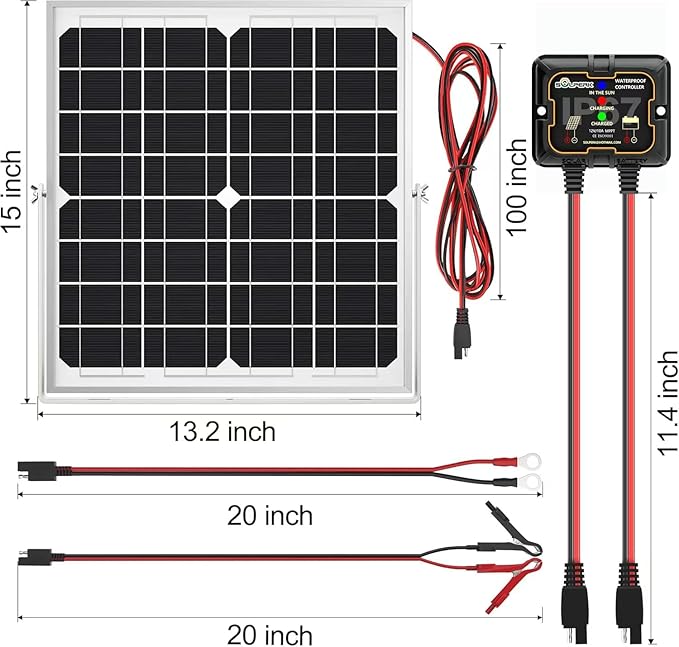 SOLPERK Solar Panel Kit 20W 12V, Waterproof Solar Battery Trickle Charger Maintainer + Smart MPPT Controller + Adjustable Mount Bracket for Boat Car RV Motorcycle Marine Automotive