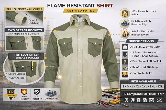 Just In Trend │Flame Resistant FR Shirt - 88/12 - Western Style - Two Tone