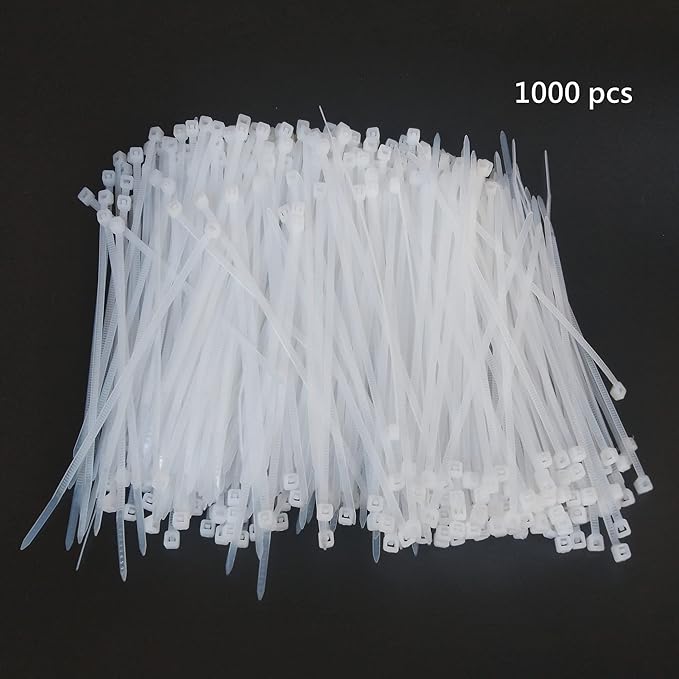 Zip Ties 1000 pcs 8 inch Cable Zip Ties, Premium Plastic Wire Ties with 40 LBS Tensile Strength, UV Resistant Cable Ties, White Nylon Tie Straps