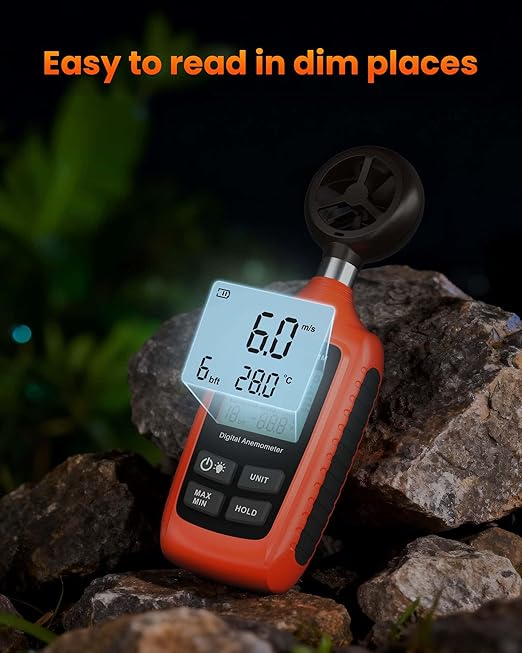 Digital Anemometer, YOWEXA Portable Wind Speed Meter with Backlight Screen, Air Flow Tester Supports Wind Chill Alert, Wind Checkers for Hunting HVAC Drone Sailing Golf Shooting