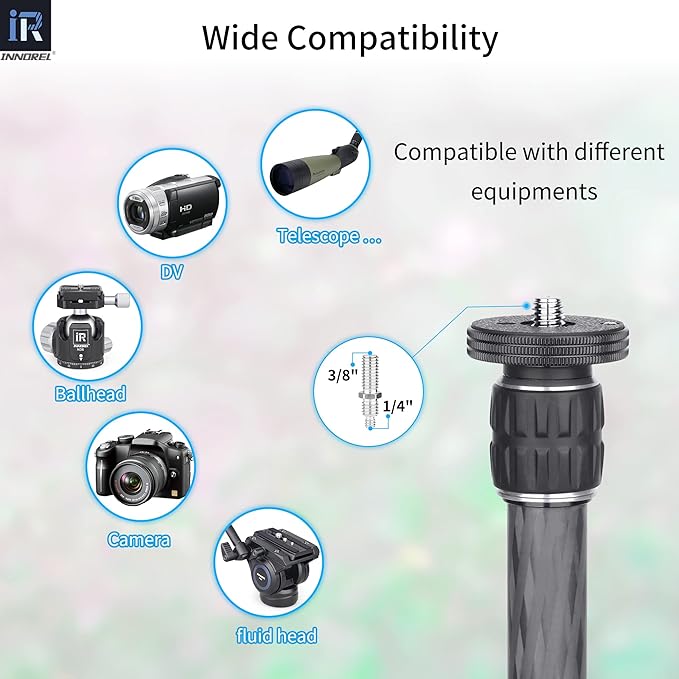 INNOREL ER222C Universal Carbon Fiber Tripod Center Column Extension Pole Extender - Two-Section Mid-Column Extension Rod Pole for Monopod DSLR Camera - 22.2mm Max Tube