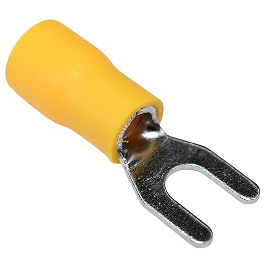 PAPUGA 25PCS 12-10 AWG (4-6 mm2) #8 / M4 Wide Version Insulated Fork Spade Crimp Connector, 600V 48A, CE RoHS Battery Cable Lug Heavy Duty Crimp Connector, Automotive Wiring