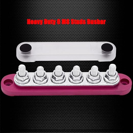 6 x M8 (5/16") Studs Power Distribution Block Bus Bar 12V, Ampper 5.9" HD 200A Marine BusBar Battery Distribution Block W/Cover for Car Boat Solar (Red)