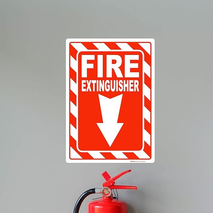 Brimar - 10" x 14" - Fire Extinguisher Sign - 3.5 Mil InfiniStick™ Vinyl Label - Easy Installation - Parking Regulation Compliance