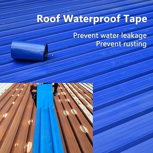 Heavy Duty Industrial roof Waterproof Tape, Suitable for Metal Surfaces, Corrugated Roofs, and Iron Plates - Durable, high-Grade sealant, Industrial roof Maintenance (Blue, 7.874in*393.7in)