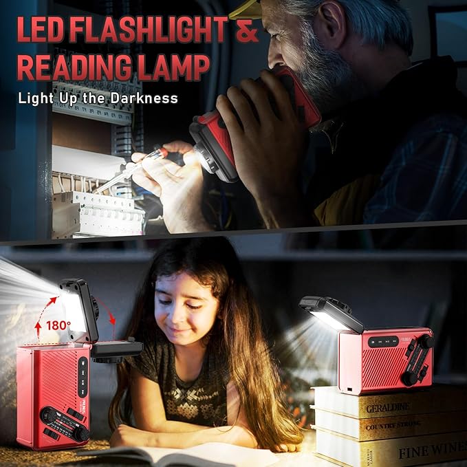 PRUNUS J-361 Emergency Weather Radio, 9250mWh Power Bank,AA Batteries/Hand Crank/Solar/USB Charging, NOAA/AM/FM, LED Flashlight,SOS Alarm & Flashlight, 1 Pack