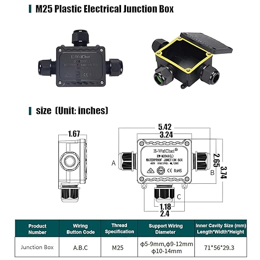 IP68 Waterproof 3 Way Junction Box, Underground Electrical Box with Terminal Block, for LED Landscape Lighting, Garden Lights