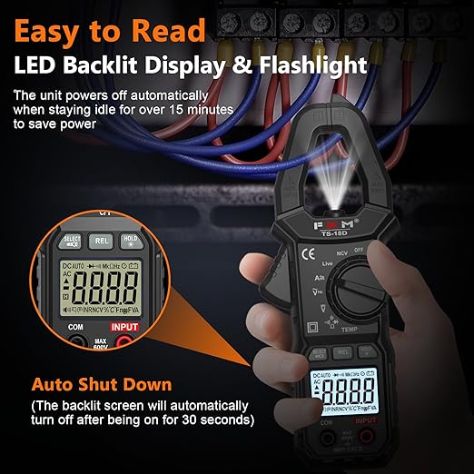 FKM AC/DC 600 Amp Clamp Meter Multimeter Tester TRMS 6000 Counts Auto-ranging Smart Digital Voltage Tester,for AC/DC Current/Voltage,NCV Detection,Capacitance,Resistance,Ohm,Continuity,Diode,Hz,Temp