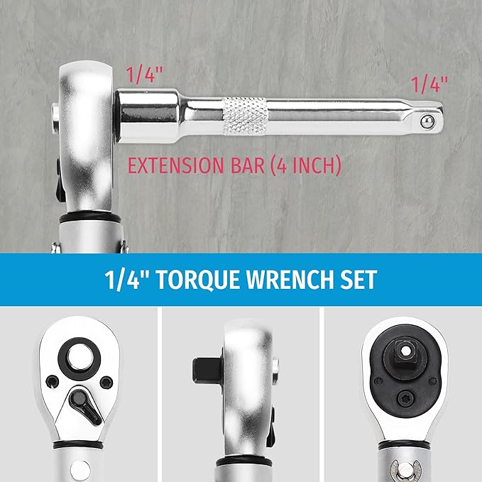 PRIDE&CRAFT 1/4 Torque Wrench Set 10-50 IN.LB (1-6NM) | Click Torque Wrench For Bicycle,Scope Mounting, Gunsmithing and Maintenance