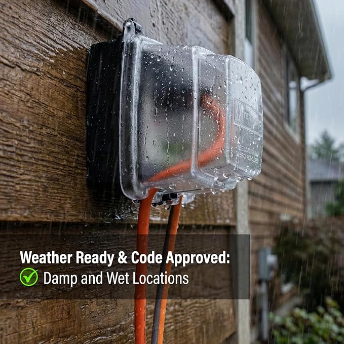 Intermatic WP1030C 3-1/8” Deep Weatherproof Outlet Cover – UV Stabilized Clear, GFCI & Duplex, Vertical Mount, UL Certified – Fits Single Device Only for Larger Double-Gang 4” x 4” Boxes