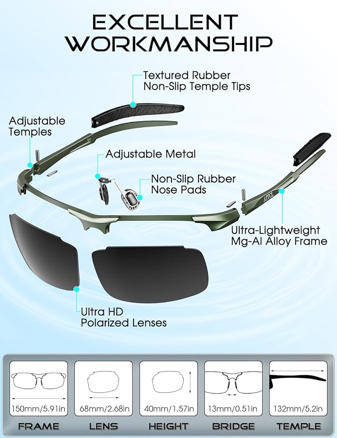 ATTCL Polarized Sunglasses Men Sports: UV Protection Anti Glare Wrap Around Lightweight Metal Driving Fishing Golf Running