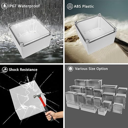 LeMotech Junction Box IP67 Waterproof Dustproof Electrical Box Project Box DIY Enclosure Gray with Transparent Clear Cover, External Size 7.9x7.9x5.1in (200x200x130mm)