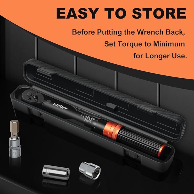 Kerry 1/4 Inch Drive Click Torque Wrench, 20-240 IN.LB/2.3-27.1 Nm, ±3% High Accuracy, Dual Range Scales, Clearly Graduated, Eeasy Read, Hardened Alumium Alloy, 72 Tooth Click Torque Wrench for Bike