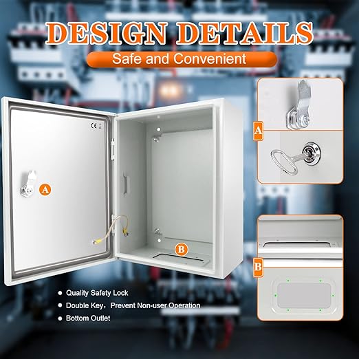 Outdoor Electrical Box 12 x 12 x 8'' NEMA 4X Enclosure Waterproof Steel Box Electrical Lockable Junction Box Outdoor Electrical Enclosure