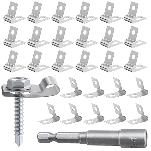 Wire Fence Clips 60 PCS丨Fence Wire Clamps Stainless Steel Agricultural Fencing Mounting Clips with 60 Pcs Stainless Steel Screws for 12-16 Gauge Welded Clamps to Wood, Metal or Vinyl Railings