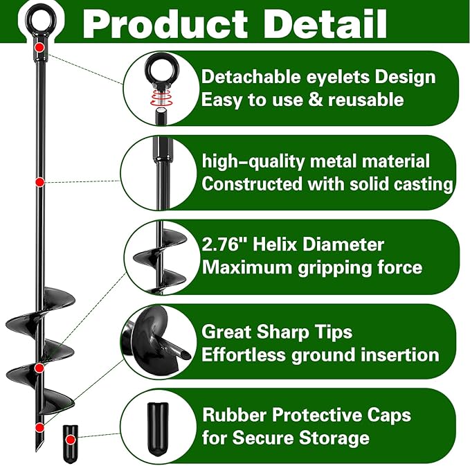 Ground Anchors Screw in, 18 Inch Heavy Duty Swing Set Ground Anchor Kit 6 Pack, Spiral Earth Trampoline Stakes High Wind Metal Auger Stakes for Dog Sheds Tent Carports Camping