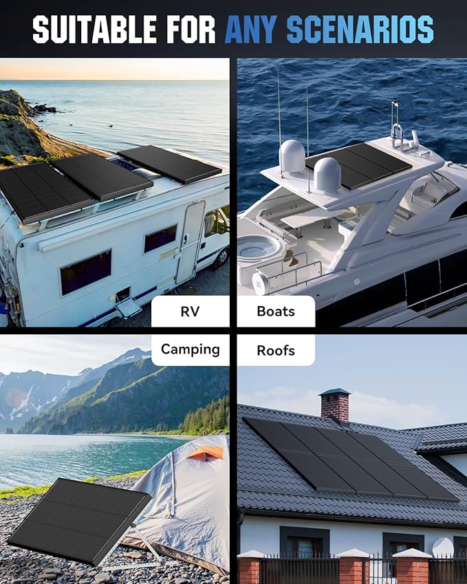 200 Watt Solar Panel Kit, 18BB 200W N-Type Solar Panels 25% Efficiency, 30A Charge Controller, 10AWG Solar Cable and Tray Cable, Black Z Brackets Boat, Camper