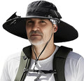 Wide Brim Solar Fan Hat, Outdoor Sun Hat with 2 Solar Power Fan for Men Women UPF 50+ Breathable Bucket Fishing Hat