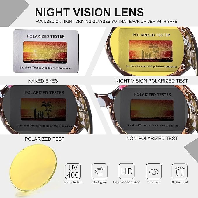 HAOLOTA Night Vision Driving Glasses Women Anti Glare Polarized, Wrap Around Nighttime Safety Glasses UV Protection