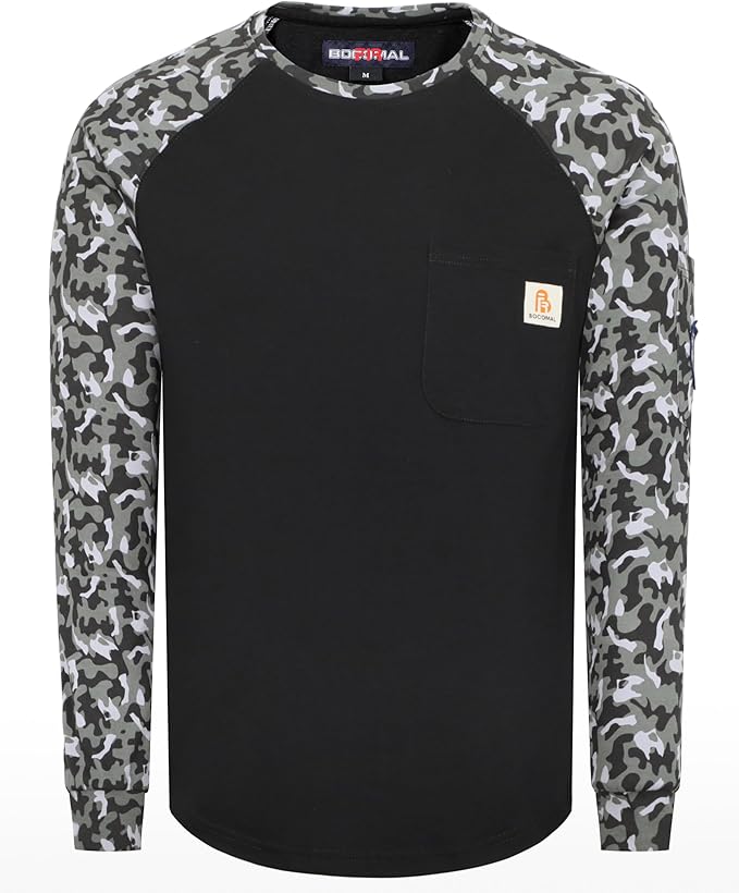 BOCOMAL FR Shirts for Men Lightweight Crew Long Sleeve Flame Resistant/Fire Retardant Shirt…