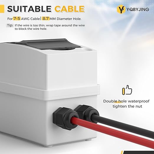 Solar Panel Disconnect Switch 50 Amp 4 Holes DC AC Miniature Circuit Breaker 500V 2 Poles with PV Connector and IP65 Waterproof UV-Proof Box for Outdoor Solar PV Homes Battery