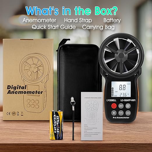 WiFi Anemometer Handheld, Digital Wind Speed Meter with Smart APP, 0.3-40m/s Range, Temperature Measuring, Data Logging, CFM Air Flow Meter for HVAC Outdoor Hunting Sailing Shooting Drone
