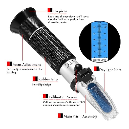 Sodium Chloride Refractometer,V·RESOURCING 0~28% Salt Analyzer Tester Salinometer for Food Salinity Measurement of Pickles