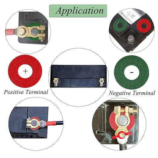 Battery Terminal Washers Set, 12-Piece Insulated Battery Protectors and Cable Mats for Car, Truck, Boat Batteries (Red and Green)