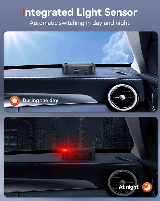 Car Solar Power Simulated Dummy Alarm, Car Security Anti-Theft LED Flashing Fake Lamp with Light Sensor, Vehicle Alarm Light for SUV, RV, Truck(2PC, Red
