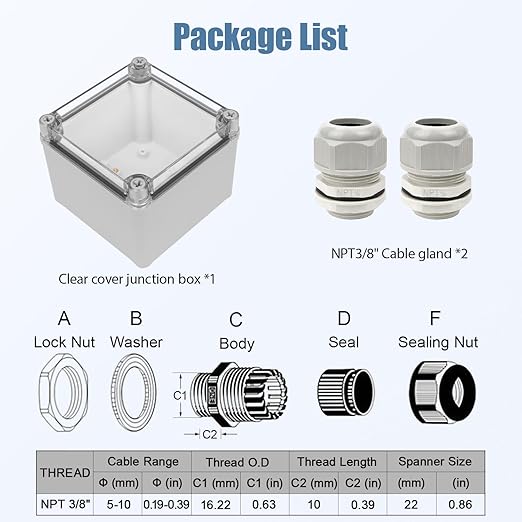 LeMotech Junction Box IP67 Waterproof Dustproof Electrical Box Project Box DIY Enclosure Gray with Transparent Clear Cover, External Size 4.9x4.9x3.9in (125x125x100mm)
