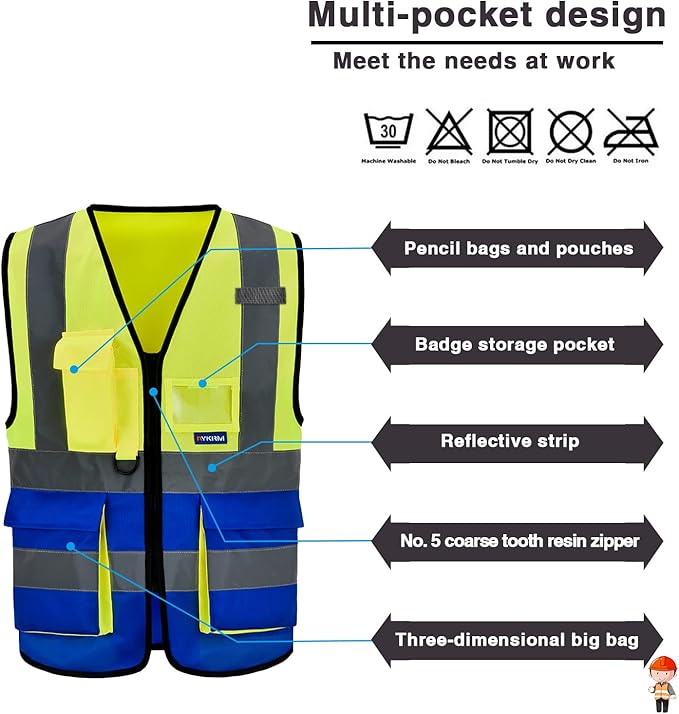 A-SAFETY yellow blue construction vest