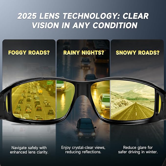 Night Driving Glasses Night Vision Glasses Fit Over Glasses Polarized Anti-Glare UV400 Gift for Men Women