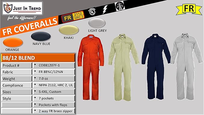 Flame Resistant FR Coverall - 88% C / 12% Nylon - 7oz