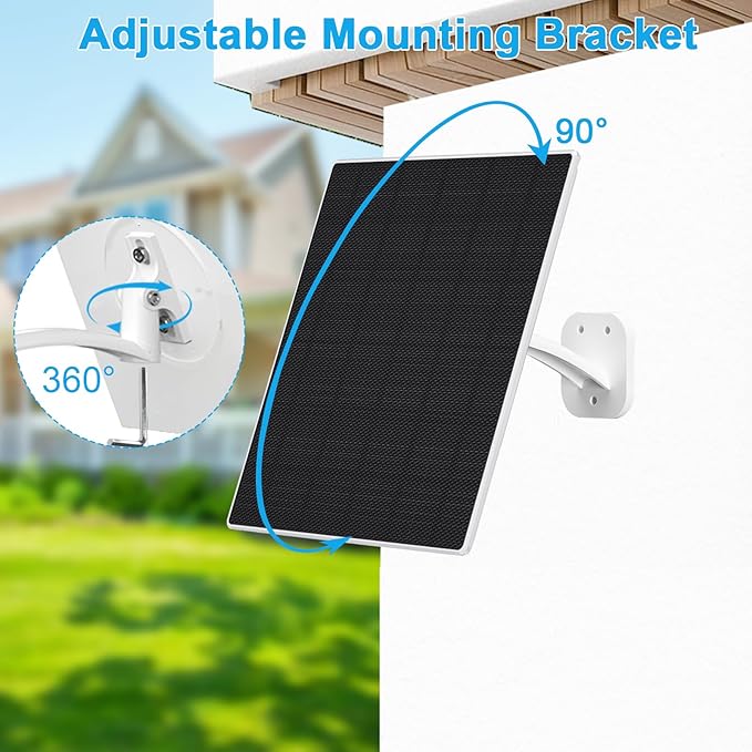 FUTUREZEN Solar Panel for Security Camera, 10W Solar Charger with DC 5.5x2.1mm, USB-C & Micro USB Port, IP66 Waterproof, 360° Adjustable Mount, 7.2FT Cable (2 Pack, White)