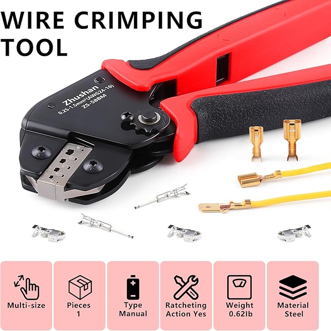 Zhushan JST Connector Kit with Open Barrel Crimper - 590PCS JST-SM Kit Included - AWG 24-16 (0.25-1.5mm²) - Compatible with AMP-TE 2.8/4.0/4.8/6.3, JST-SM2.54/XH2.54/VH3.96 & Molex