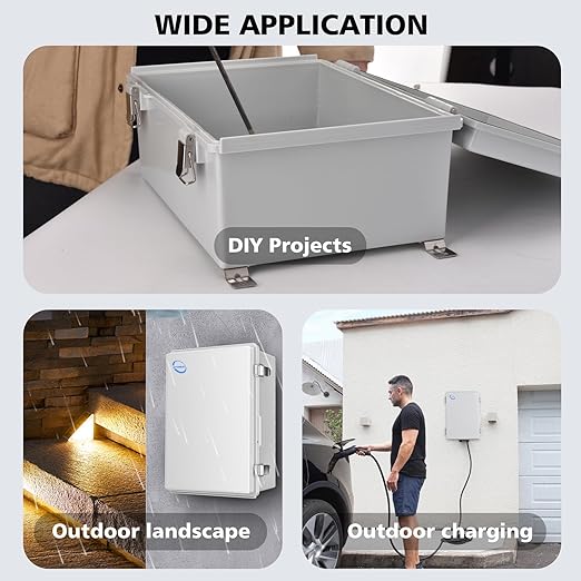 Waterproof Outdoor IP67 Junction Box(16.1"x12.2"x7.1") with Mounting Plate, Hinged Grey Cover and Wall Brackets - Weatherproof ABS Plastic Electrical Enclosure for DIY Projects(410x310x180mm)